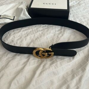 Gucci Black Belt with Gold GG Buckle